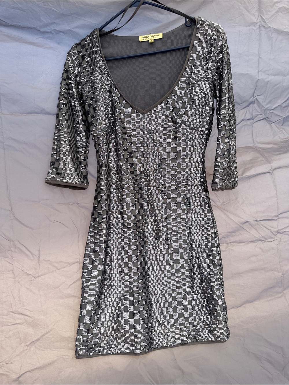 Silver Sequin Checker Mini Dress